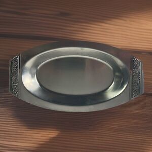 Vintage Serving Tray MCM stainless steel oval platter  12”